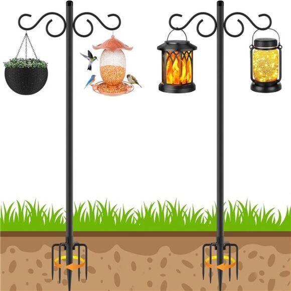 Adjustable Shepherd Hooks for Outdoor,2 Pack 90 Inch 5 Prong Base Bird Two - Picture 1 of 8